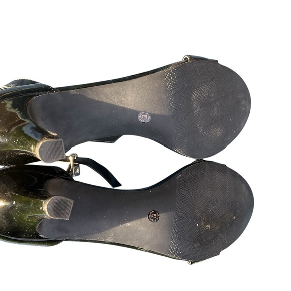 Women’s blck sandal ankle strp 3.5 in heel Opn toe Sze 10. By Ana patent leather - Picture 2 of 6